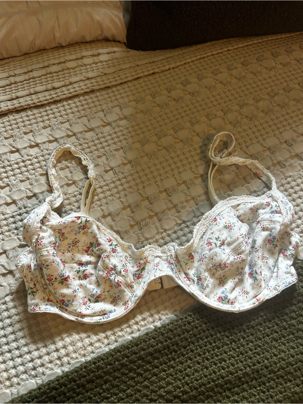 Ralph Lauren White Floral Underwire Bra with Lace Trim sz 36B